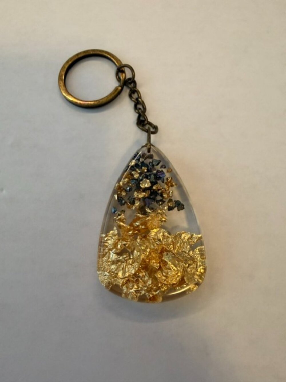 Handmade Gold Leaf & Metallic Teardrop Resin Keychain
